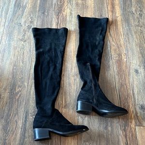 Steve Madden black velvet thigh high heel boots